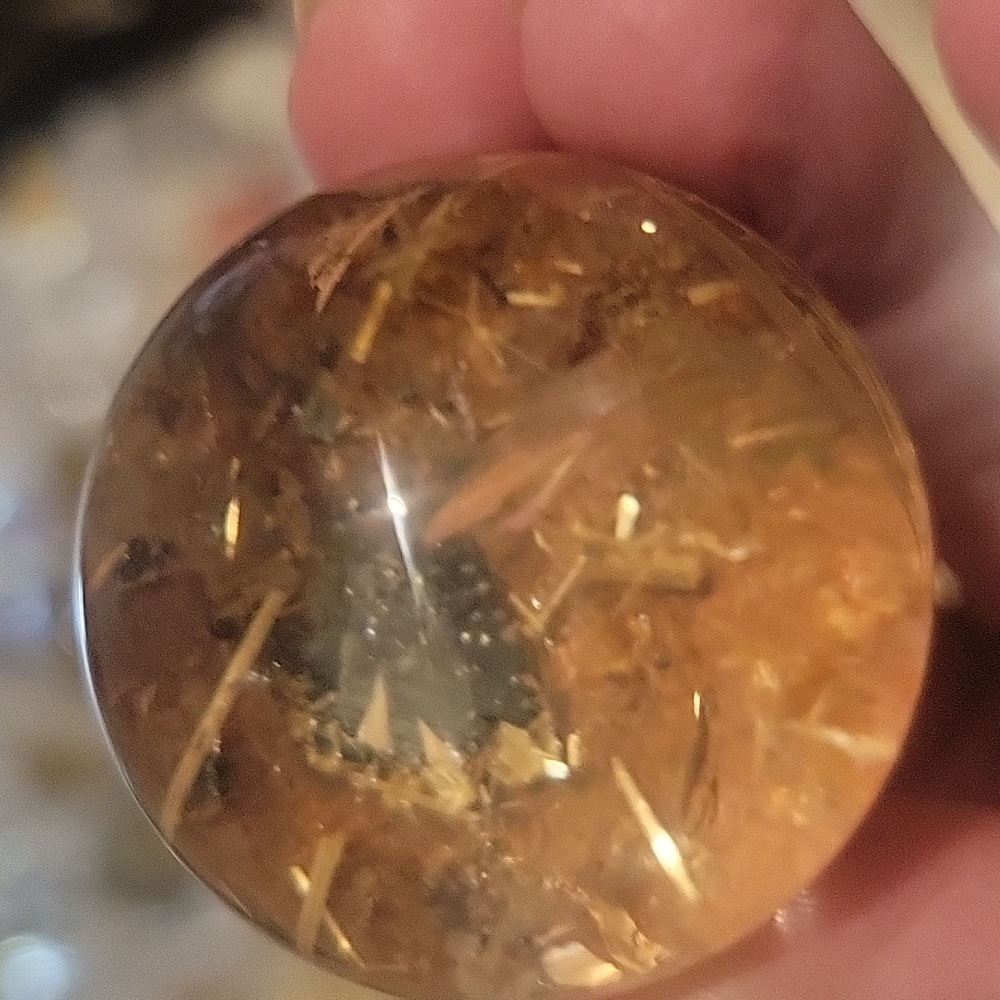 golden rutile and garden quartz sphere 39mm